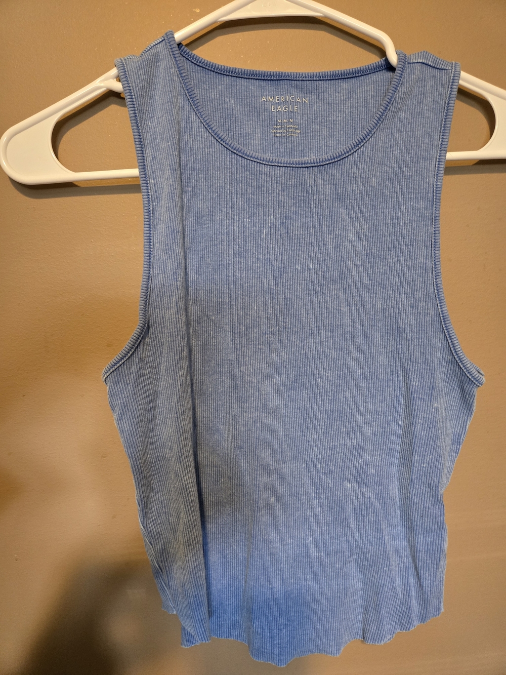 American Eagle Blue Ribbed Cropped High Neck Tank Top Size Medium
